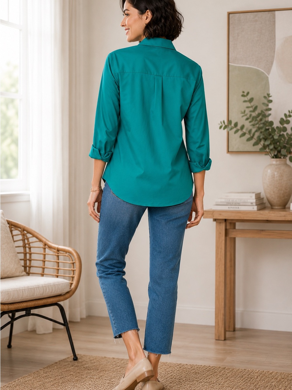 Foxcroft Wrinkle Free Green Button Front Career Blouse Size 14 Classic Shirt - Picture 4 of 8